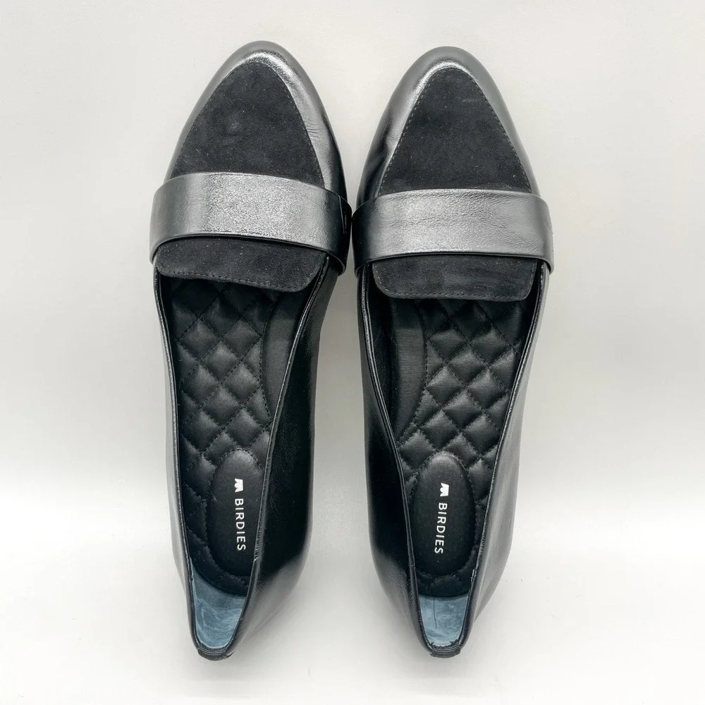 Birdies Womens 9 Sparrow Pointed Toe Loafers Black Leather Preppy Office Chic